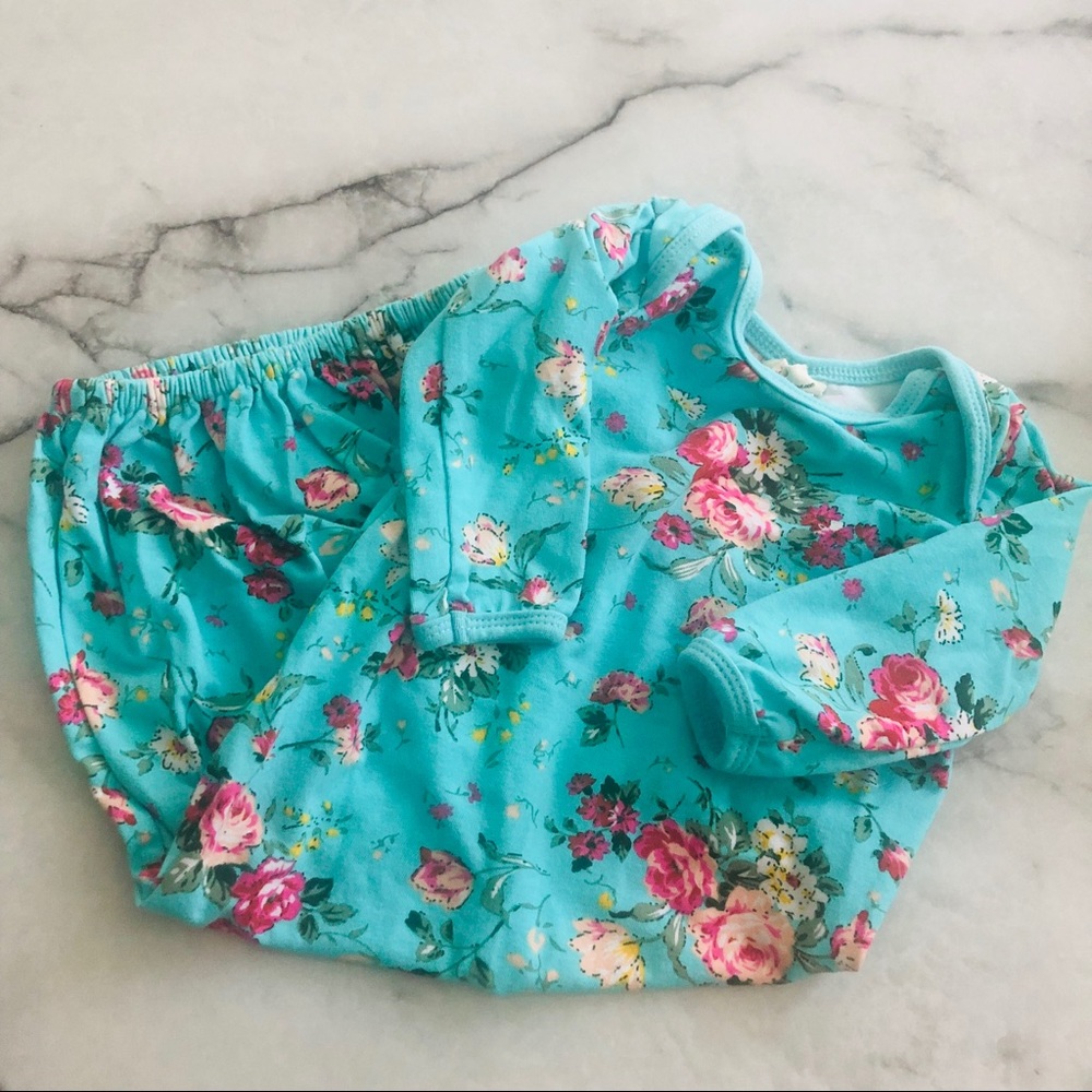 Floral Newborn Gown w Bow & Swaddle Blanket